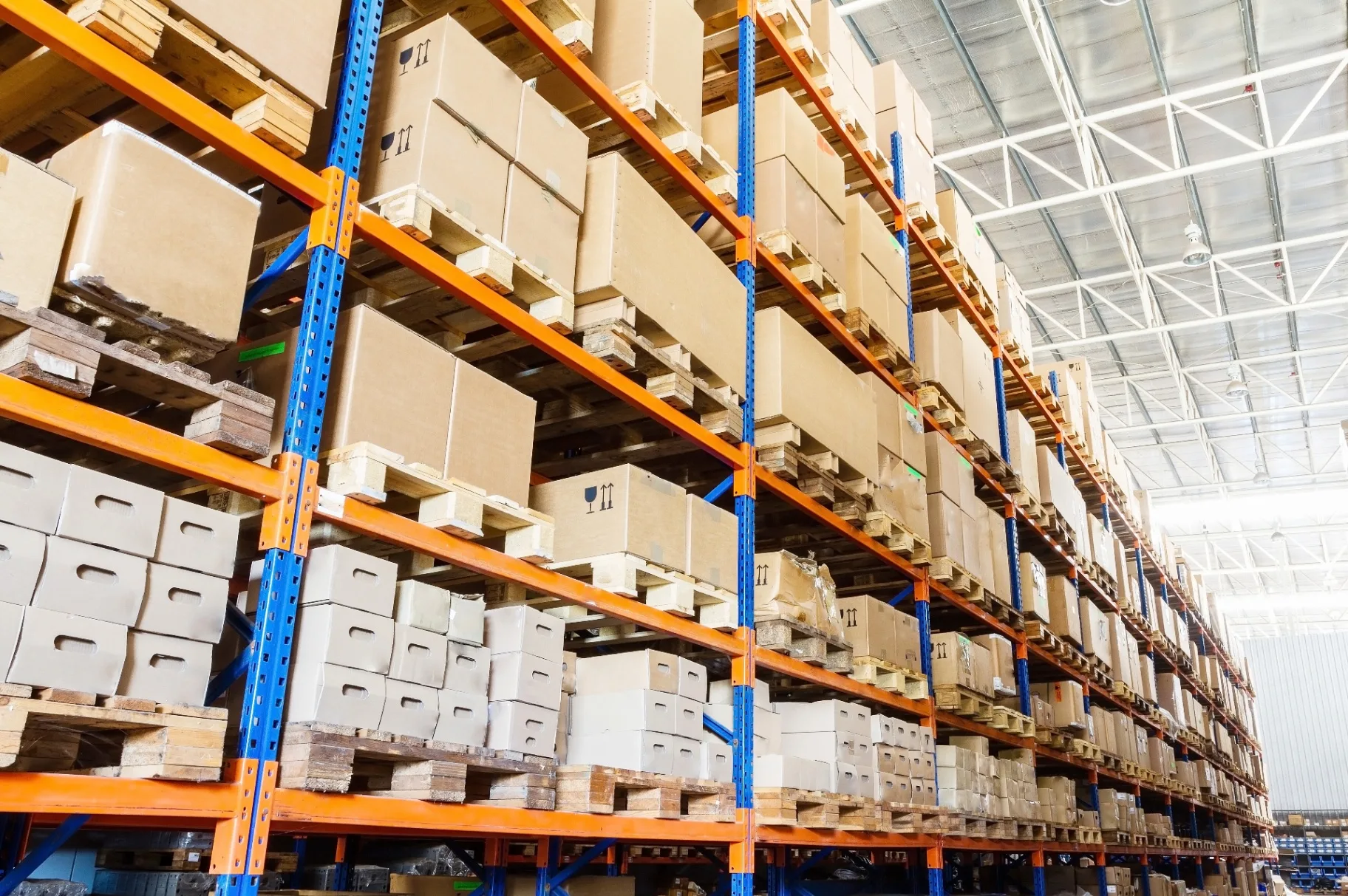 Warehouse with organized product inventory on shelves