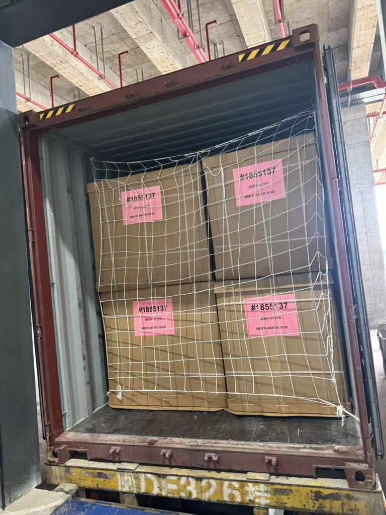 Retail POS display units packed and secured for international container shipment