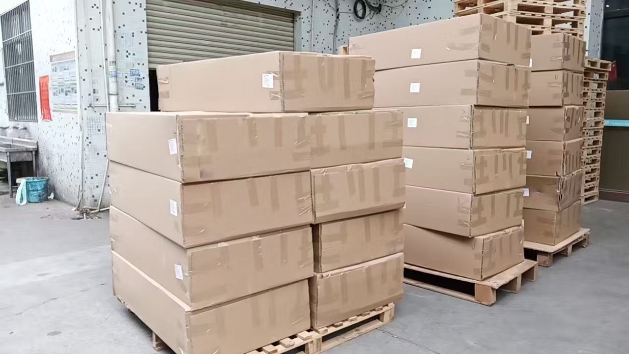 Retail POS display units packed on pallets ready for shipment